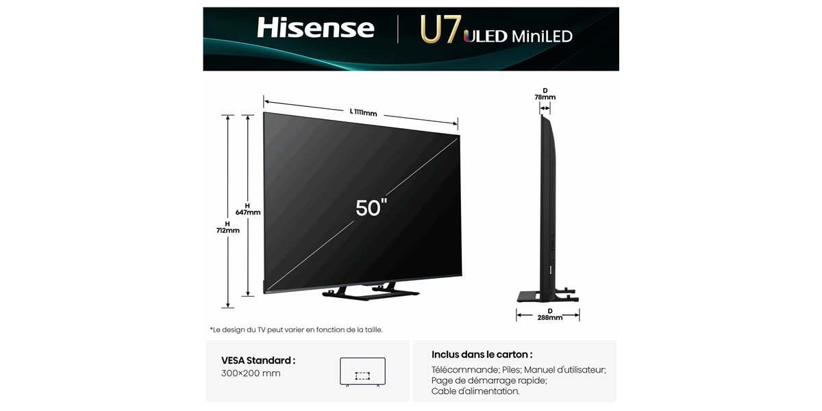 Hisense 50U7Q - Téléviseur ULED 4K de 126 cm