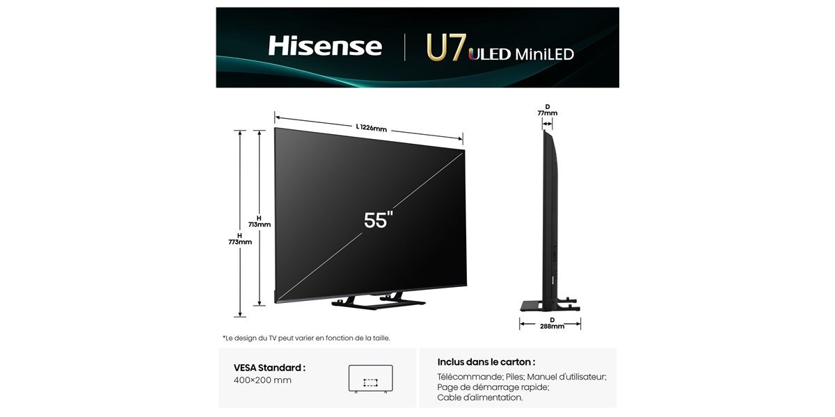 Hisense 55U7Q - Téléviseur ULED 4K de 139 cm